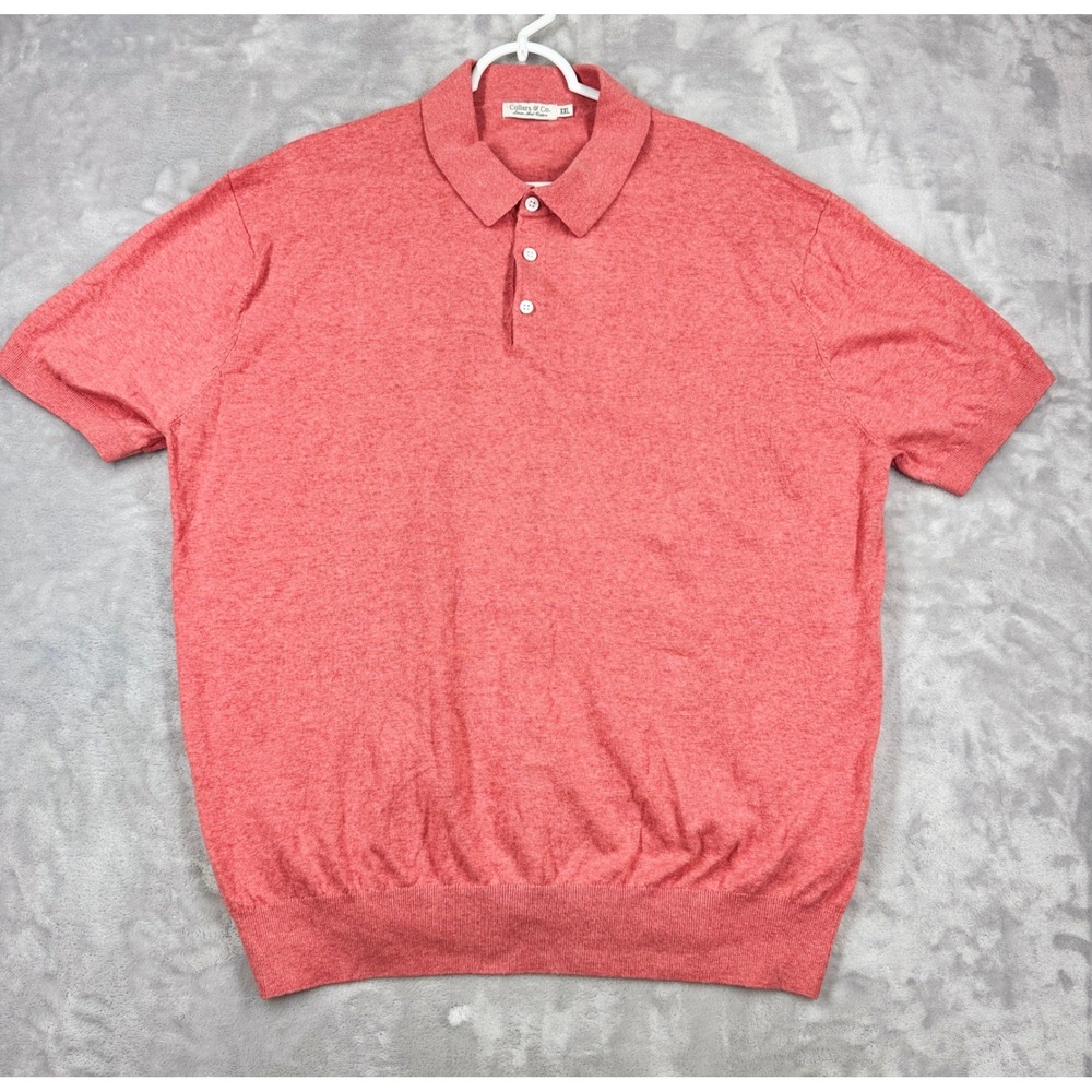 COLLARS & CO. Toscano Linen Cotton Polo Sweater Mens XXL Coral Pink Short Sleeve